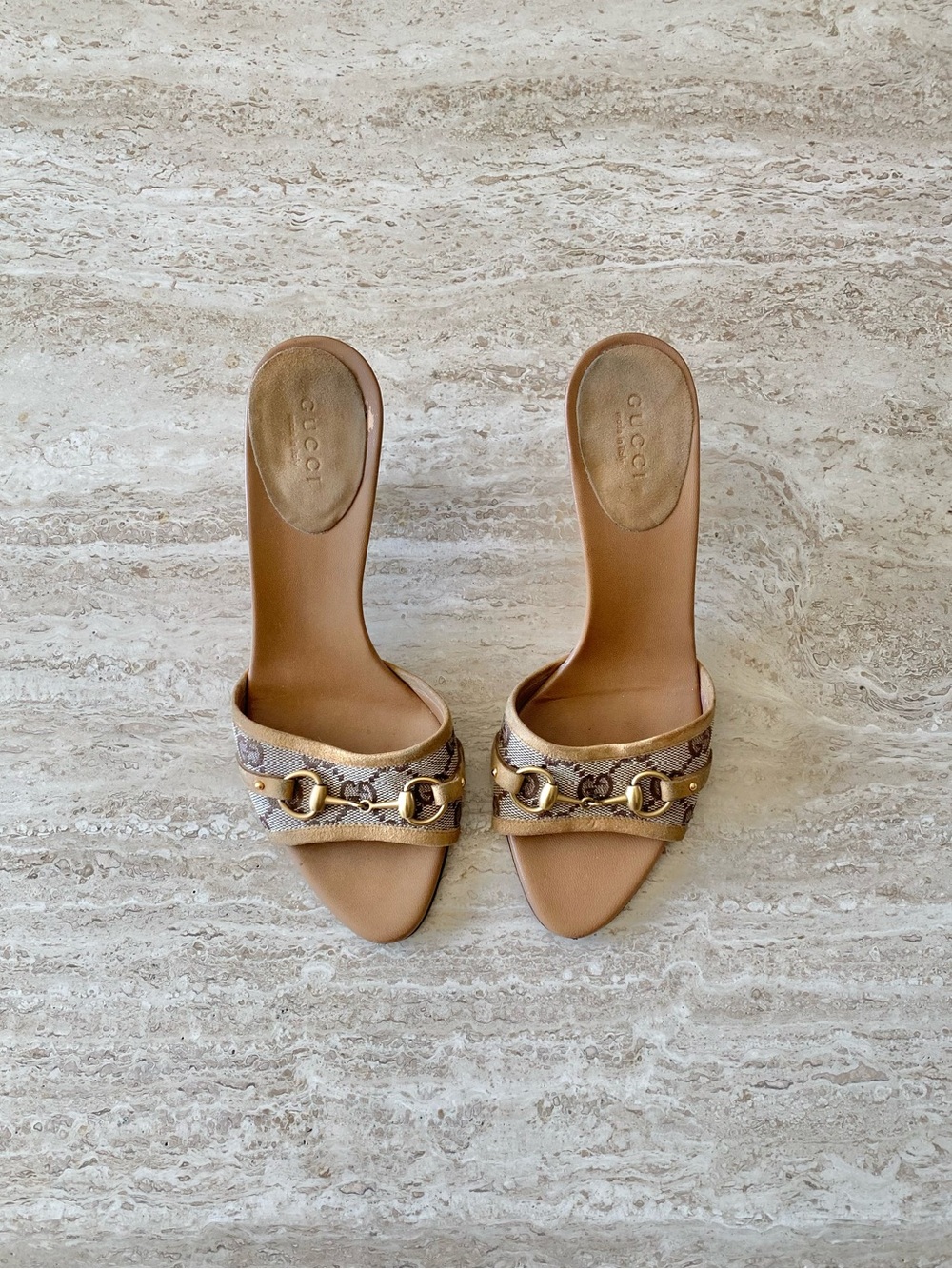 Vintage Gucci GG Canvas Horsebit Mule Sandal Heels